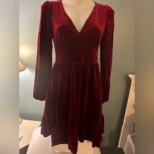 HALARA NWT Medium Maroon Velvet Long Sleeve Dress in Deep Red